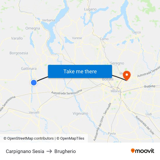 Carpignano Sesia to Brugherio map