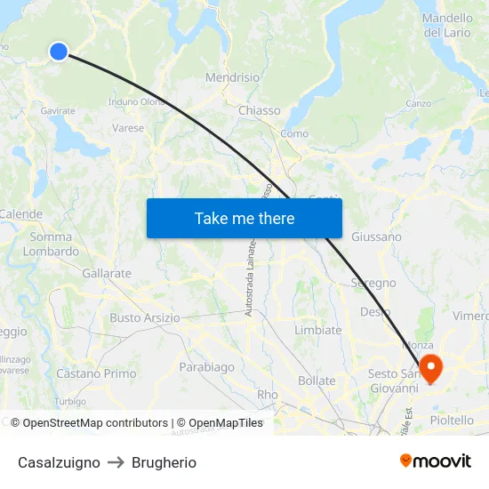 Casalzuigno to Brugherio map