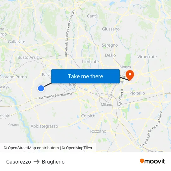 Casorezzo to Brugherio map