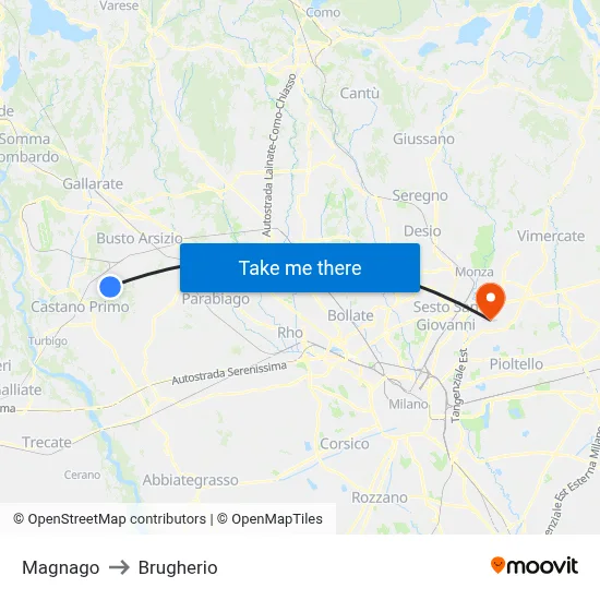 Magnago to Brugherio map