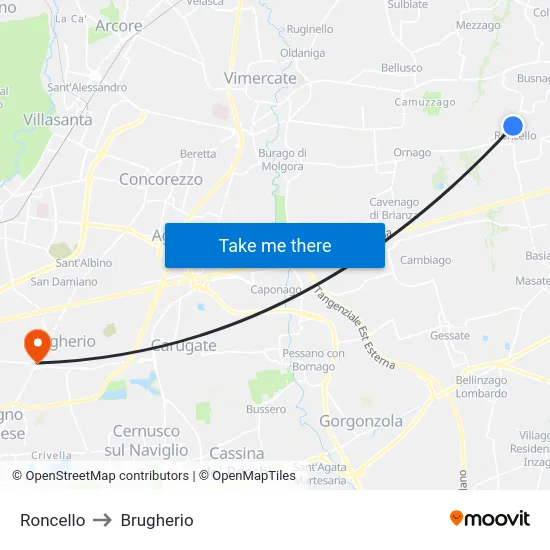 Roncello to Brugherio map