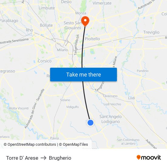 Torre D' Arese to Brugherio map