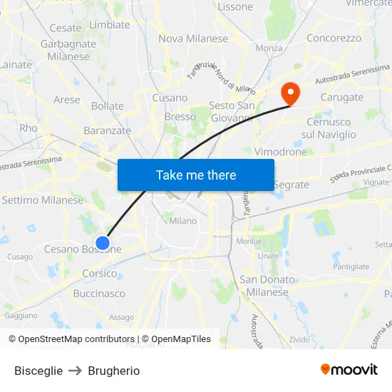 Bisceglie to Brugherio map