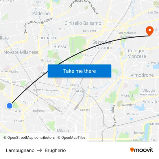 Lampugnano to Brugherio map