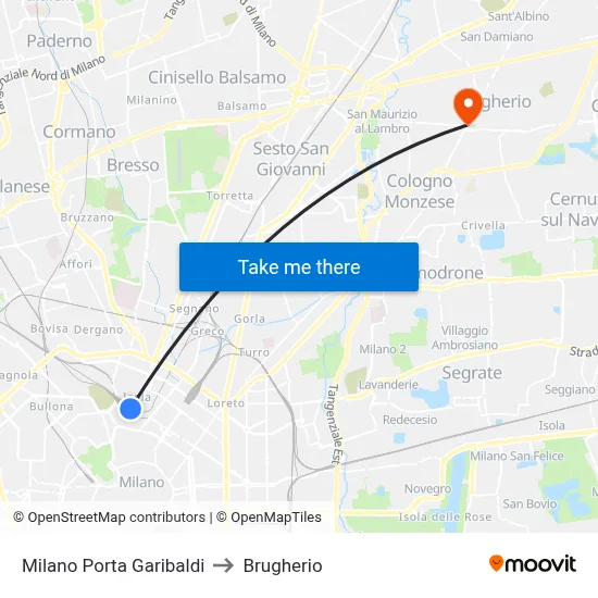 Milano Porta Garibaldi to Brugherio map