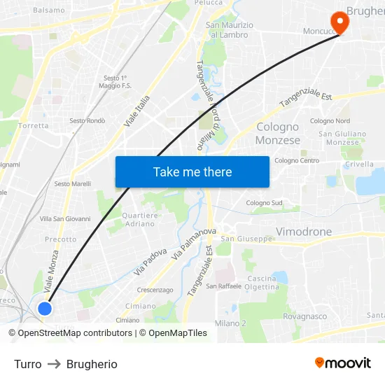 Turro to Brugherio map