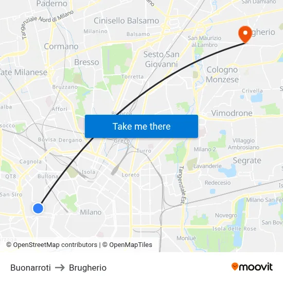 Buonarroti to Brugherio map