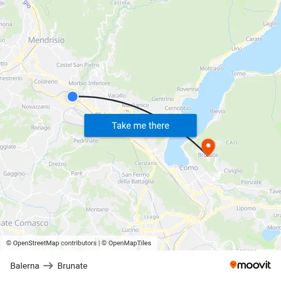 Balerna to Brunate map