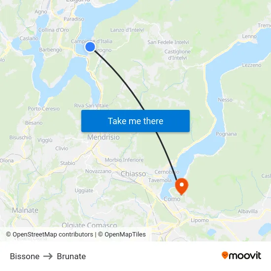 Bissone to Brunate map