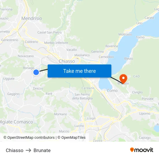 Chiasso to Brunate map