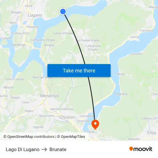 Lake of Lugano to Brunate map