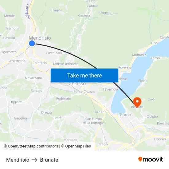 Mendrisio to Brunate map