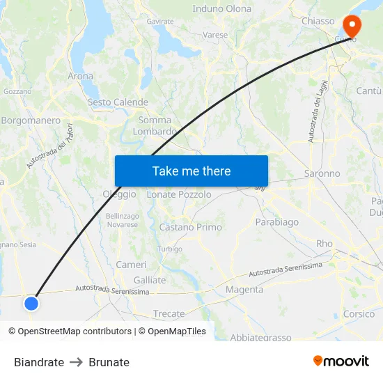 Biandrate to Brunate map