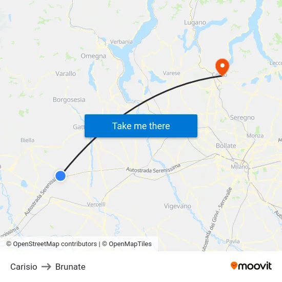 Carisio to Brunate map