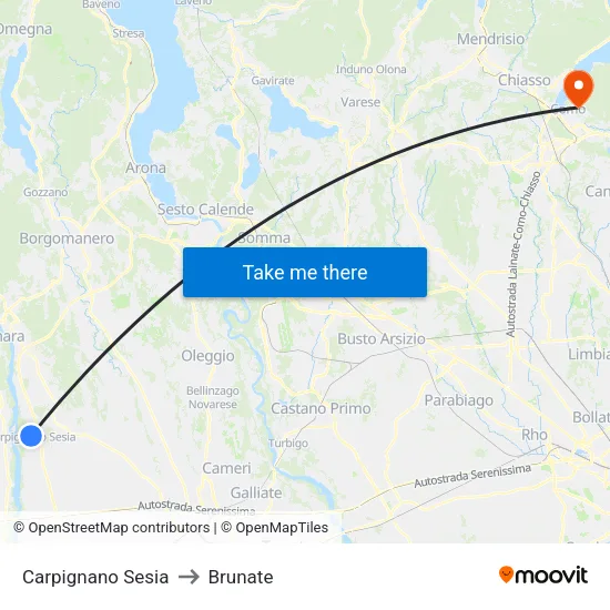 Carpignano Sesia to Brunate map