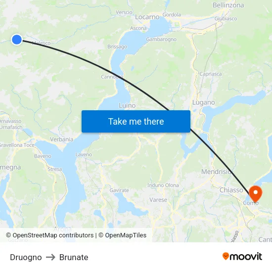 Druogno to Brunate map