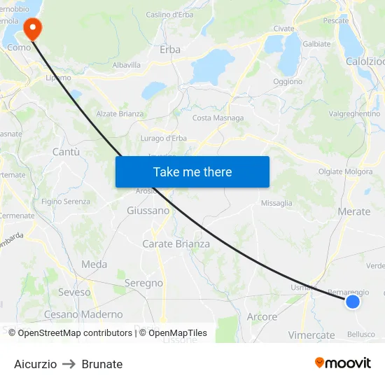 Aicurzio to Brunate map