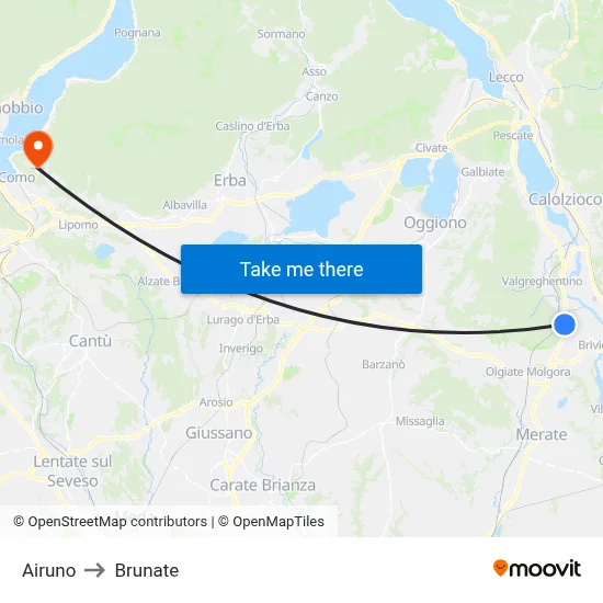 Airuno to Brunate map