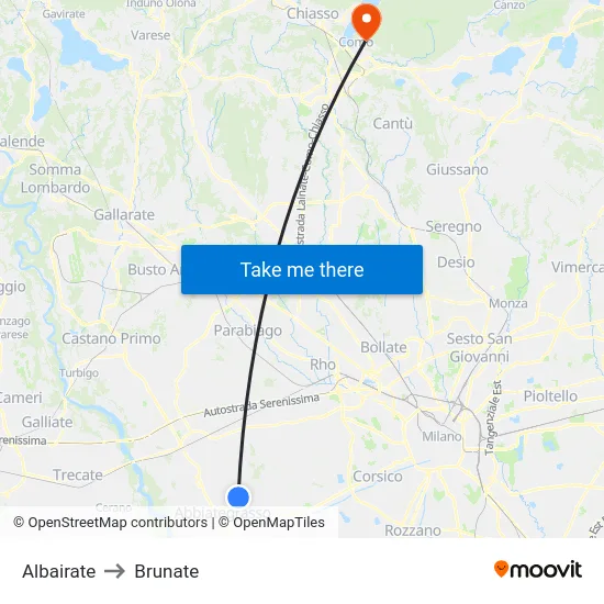 Albairate to Brunate map