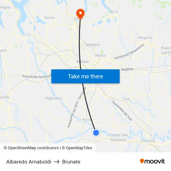 Albaredo Arnaboldi to Brunate map