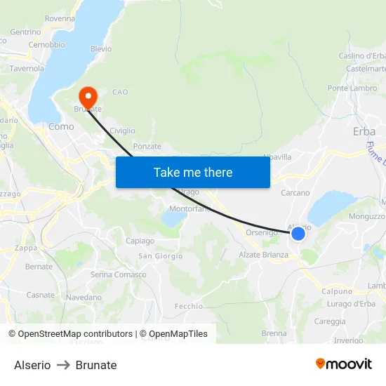 Alserio to Brunate map