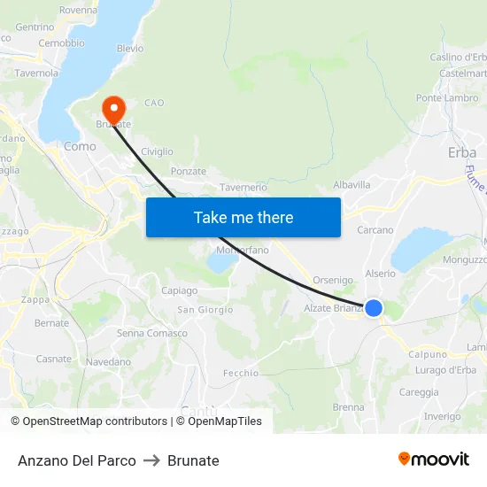 Anzano Del Parco to Brunate map