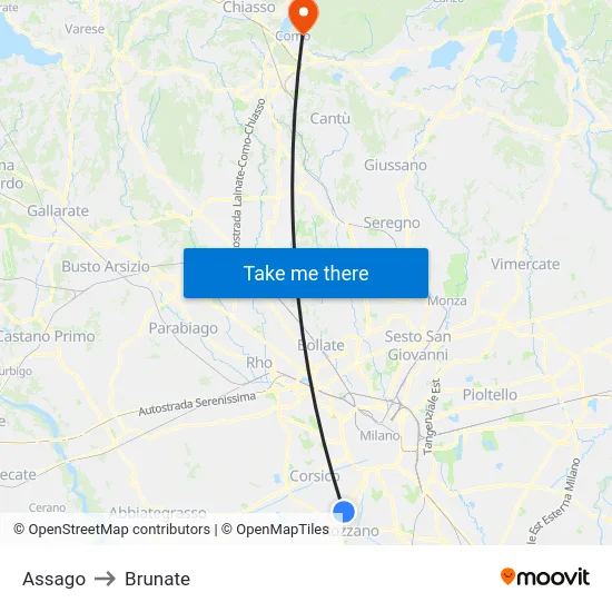 Assago to Brunate map