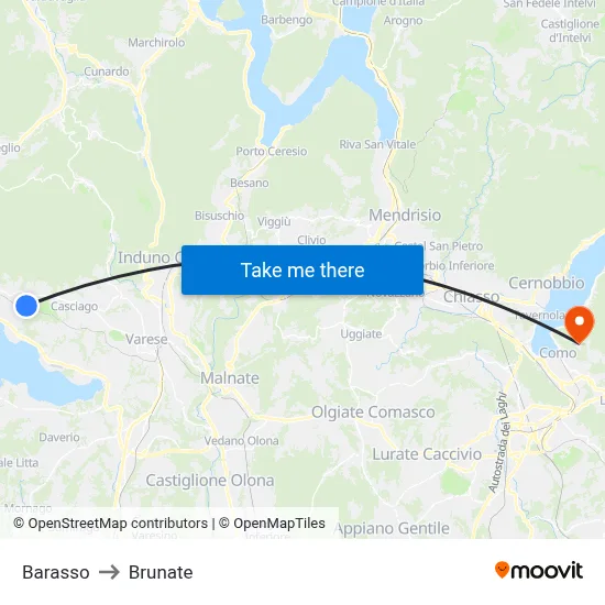 Barasso to Brunate map