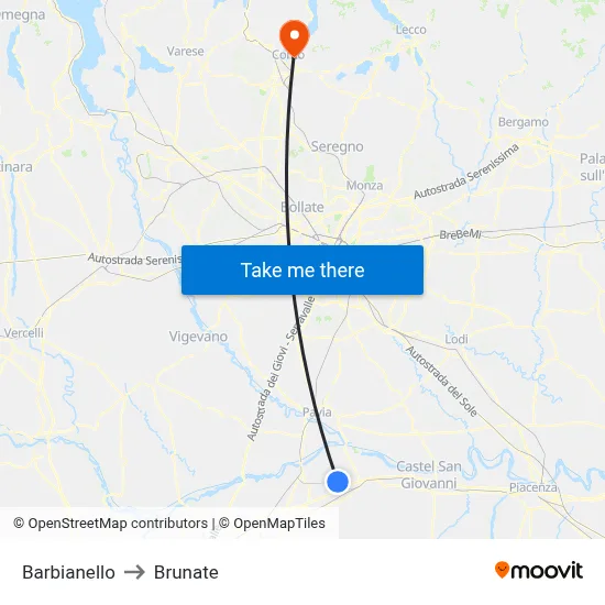 Barbianello to Brunate map