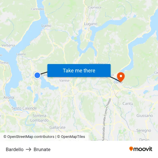 Bardello to Brunate map