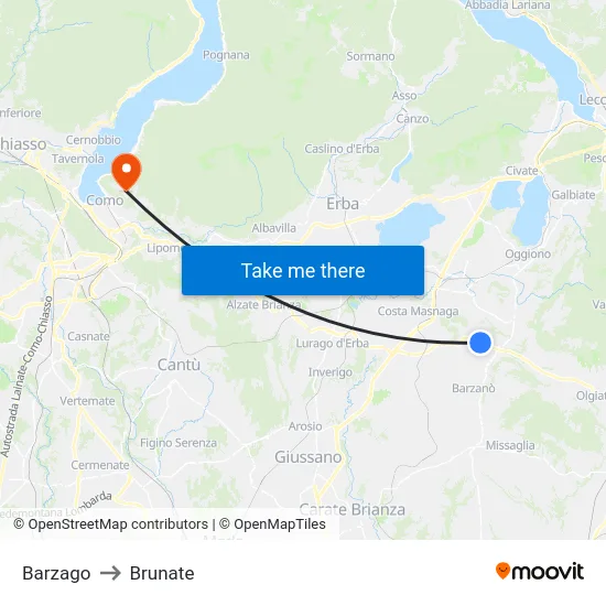 Barzago to Brunate map