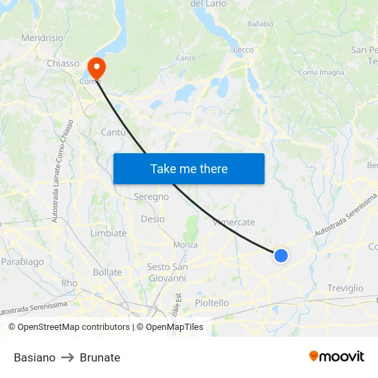 Basiano to Brunate map