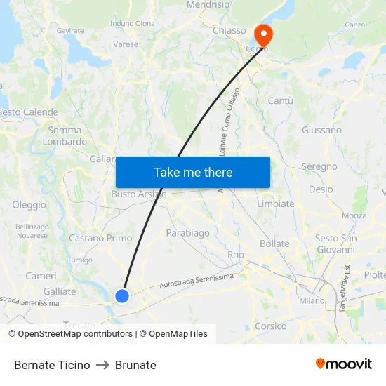 Bernate Ticino to Brunate map
