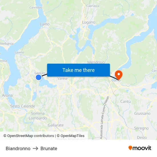 Biandronno to Brunate map