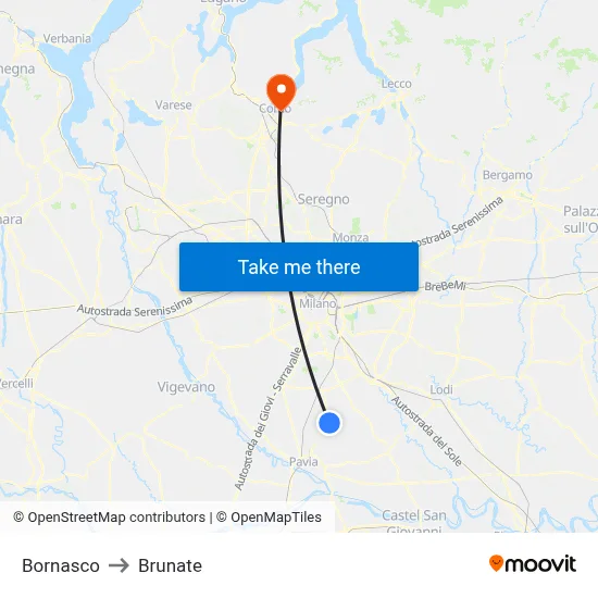 Bornasco to Brunate map