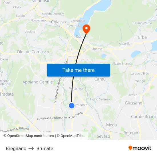 Bregnano to Brunate map