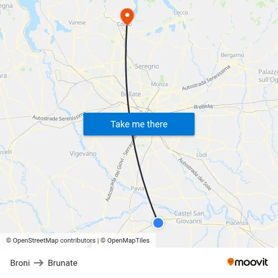 Broni to Brunate map