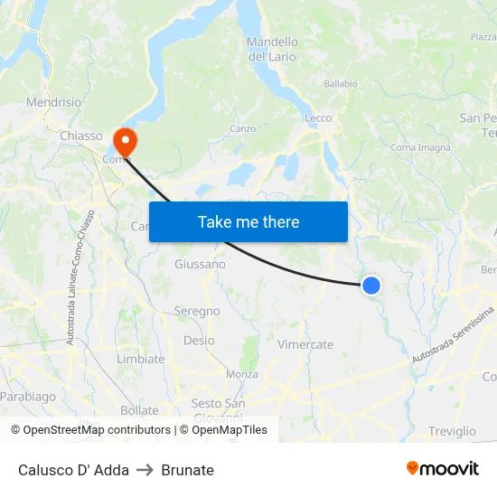 Calusco d'Adda to Brunate map
