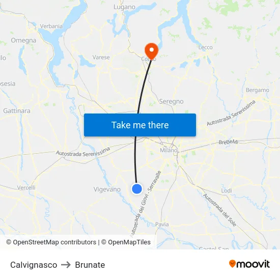Calvignasco to Brunate map
