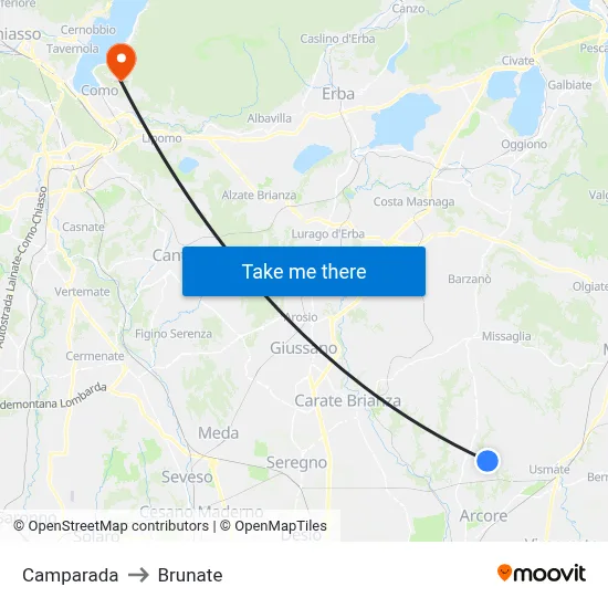 Camparada to Brunate map