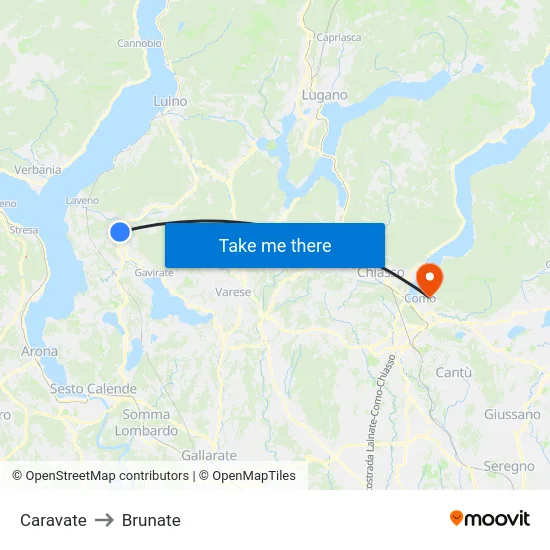 Caravate to Brunate map