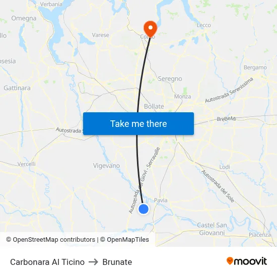 Carbonara Al Ticino to Brunate map