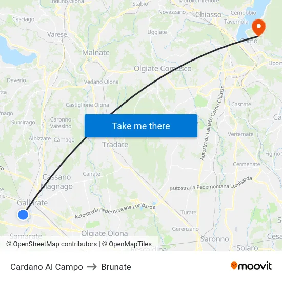 Cardano Al Campo to Brunate map