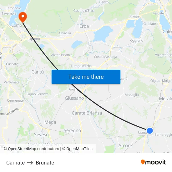 Carnate to Brunate map