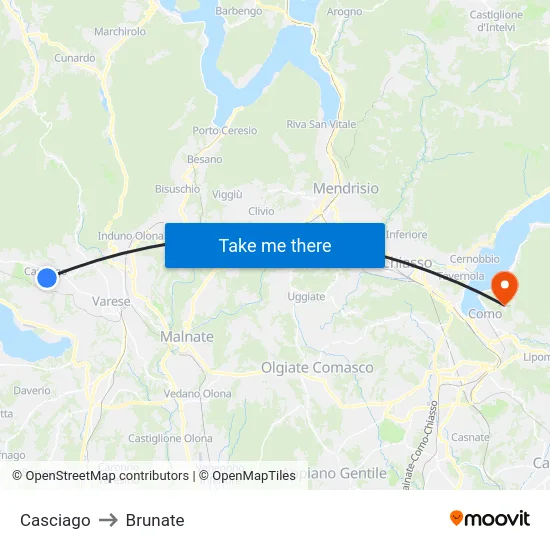 Casciago to Brunate map