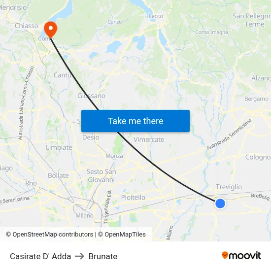 Casirate D' Adda to Brunate map