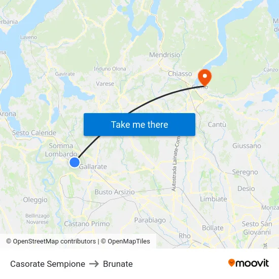 Casorate Sempione to Brunate map