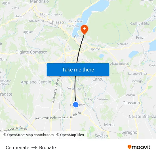 Cermenate to Brunate map