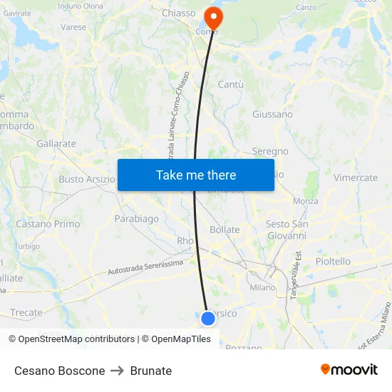 Cesano Boscone to Brunate map
