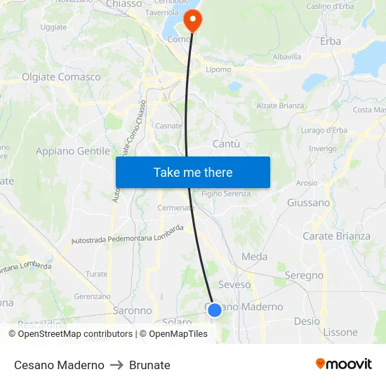 Cesano Maderno to Brunate map